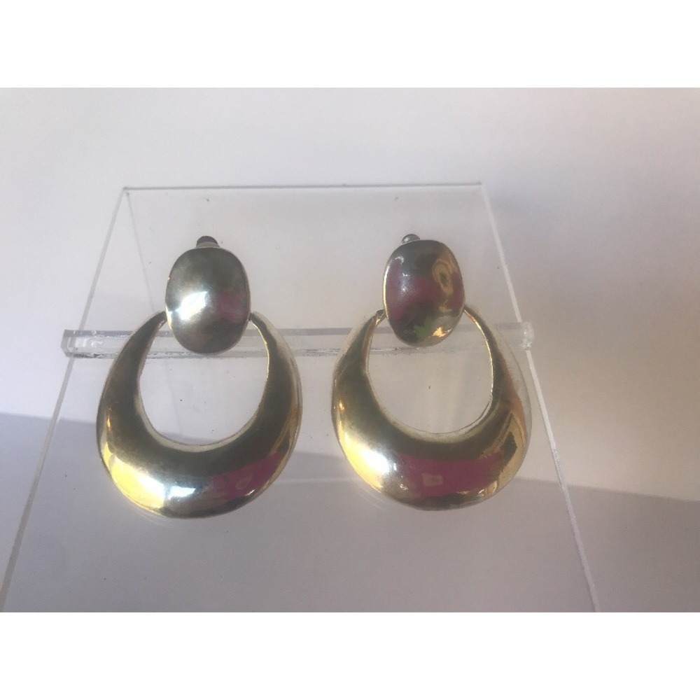 Earrings 1980's look silver tone clip on round circles‎ Dangle Two Tier Chunky